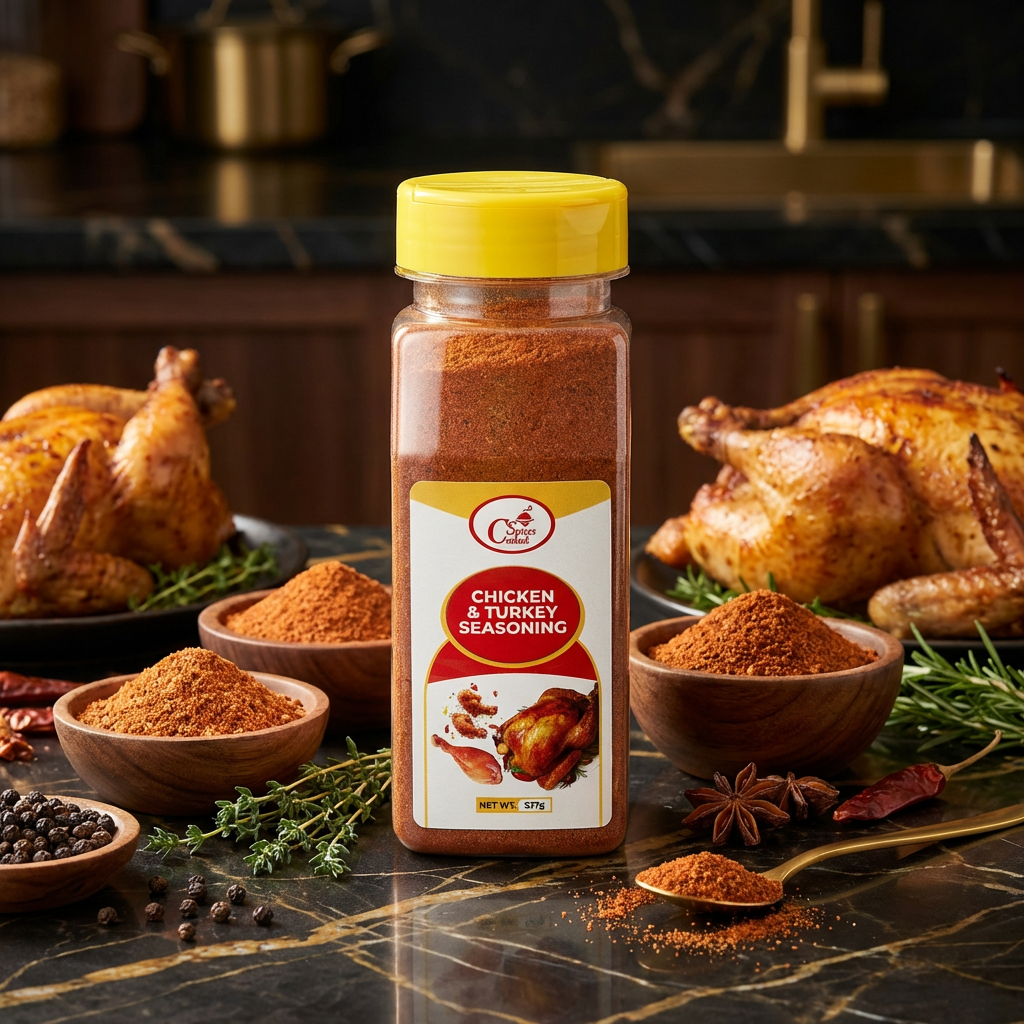 The Full Costack Range featuring Chicken & Turkey Seasoning alongside seasoned roasted chickens. The Costack Gift Box, No-Fuss Kitchen Starter
