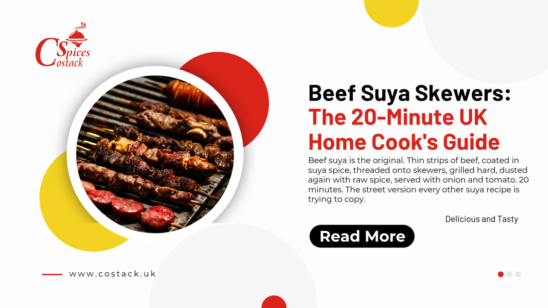 Beef suya skewers, smoky and spiced