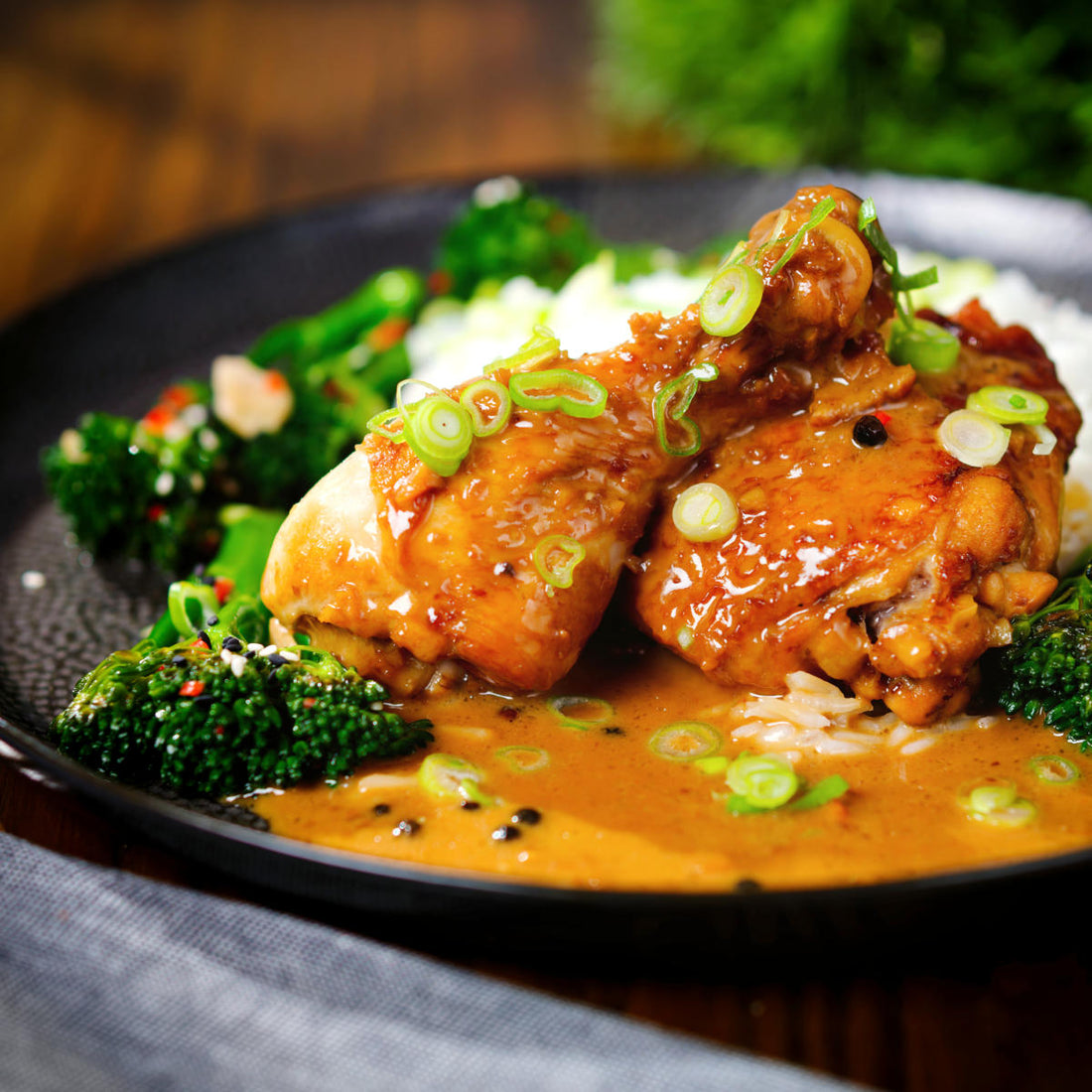 Marinated chicken pieces cooked and plated, seasoned with Costack blends