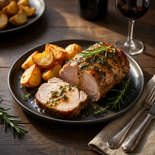 A BBQ-rubbed roast with potatoes
