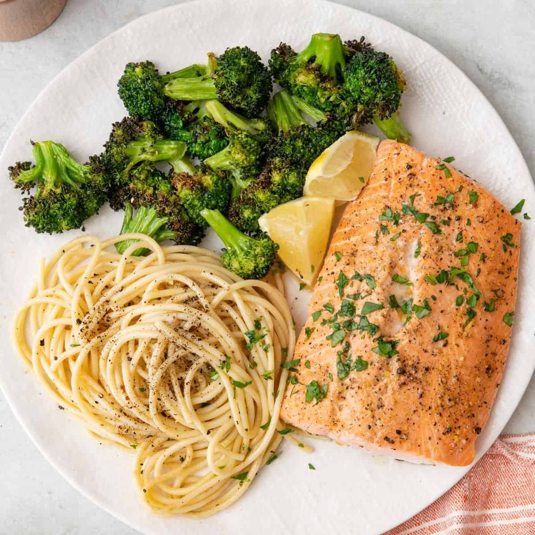 A sheet-pan salmon and vegetable dinner